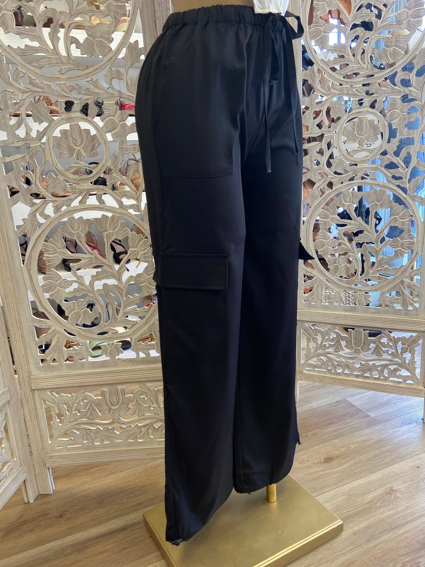 Black Wide Leg Jogger Cargo Pants