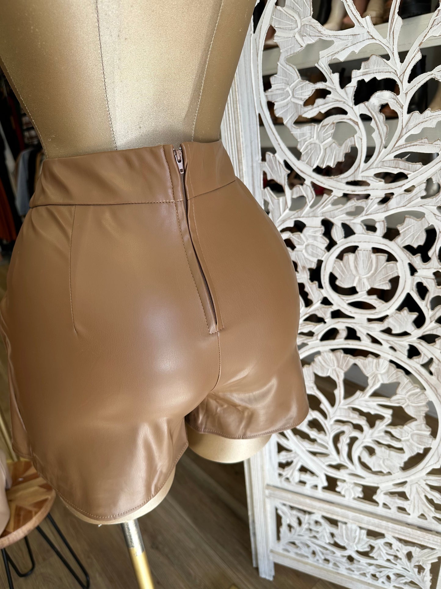 Faux Leather Camel Skort