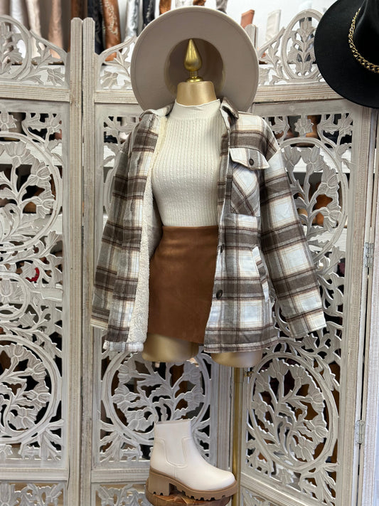 Mocha Flannel Fleece Lined Jacket