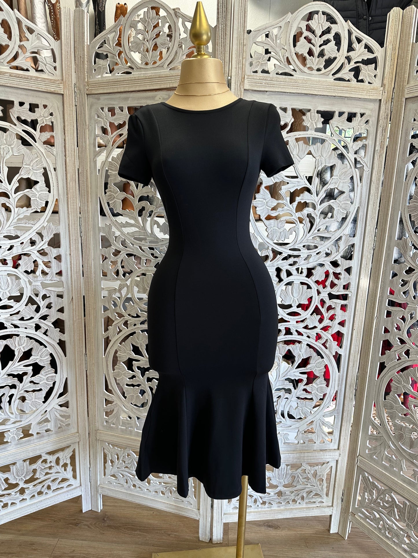 Black Midi Scoop Back Dress