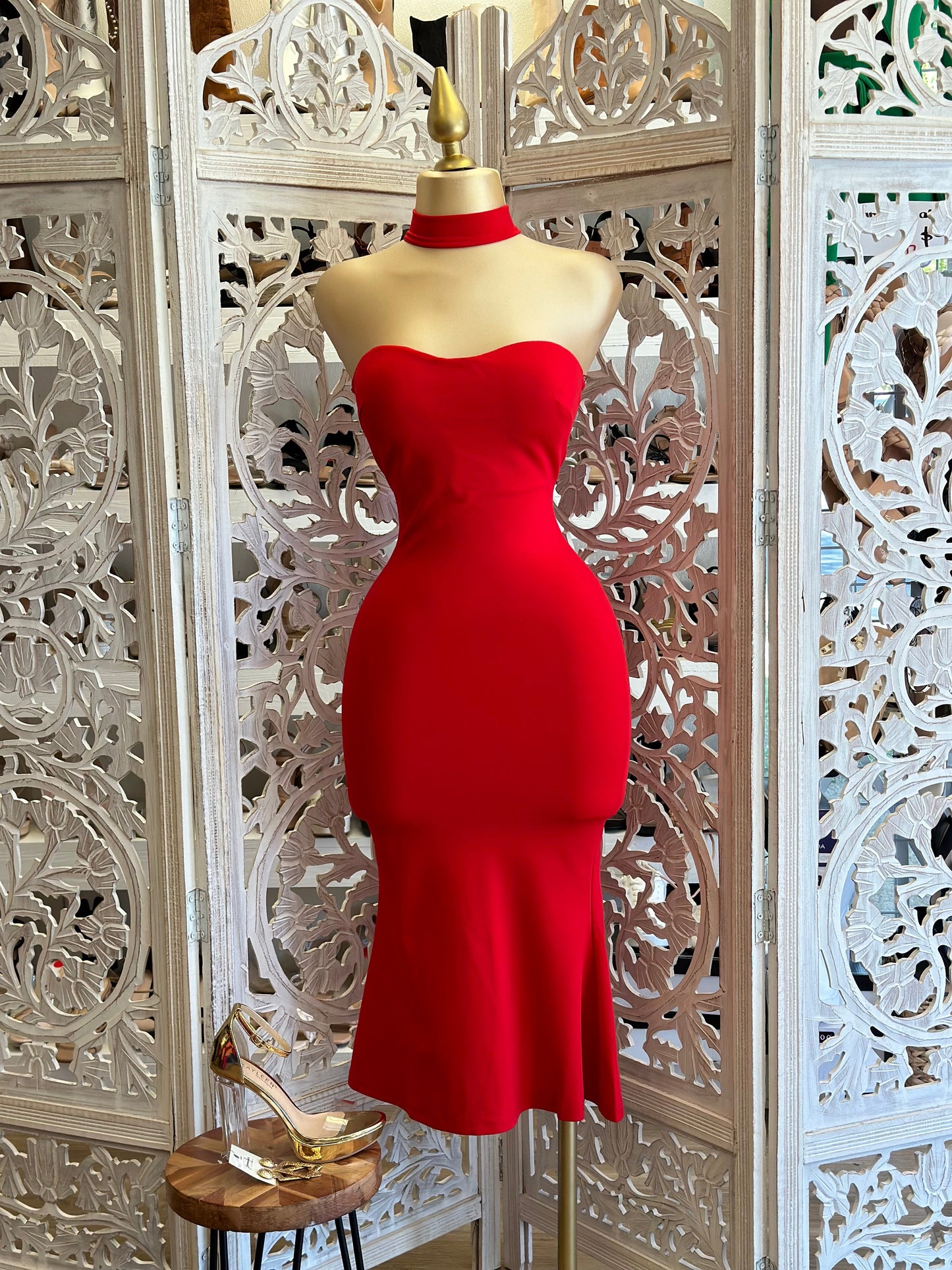 Midi Red Choker Dress