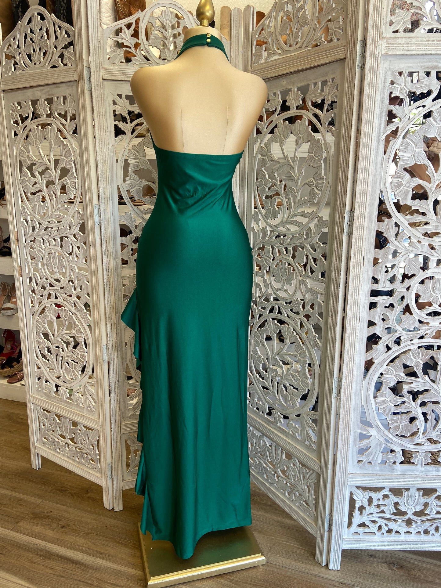 Emerald Ruffled Mock Neck Dress