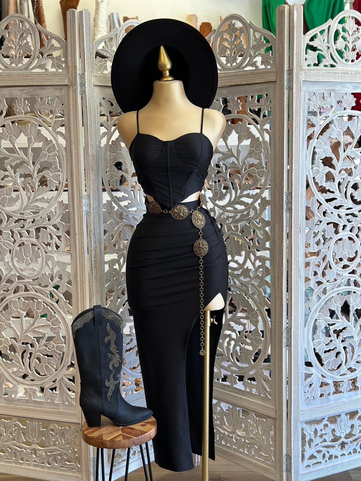 Black Corset and Midi Skirt Set