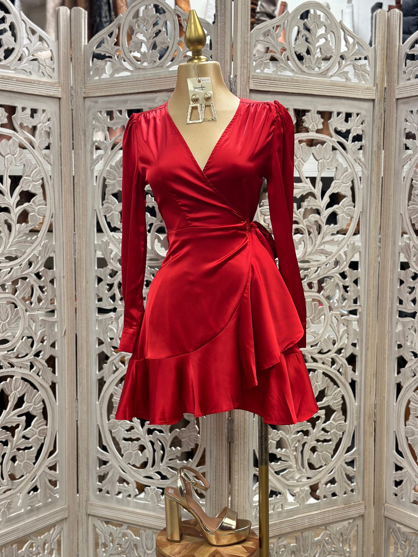 Silky Red Wrapped Dress