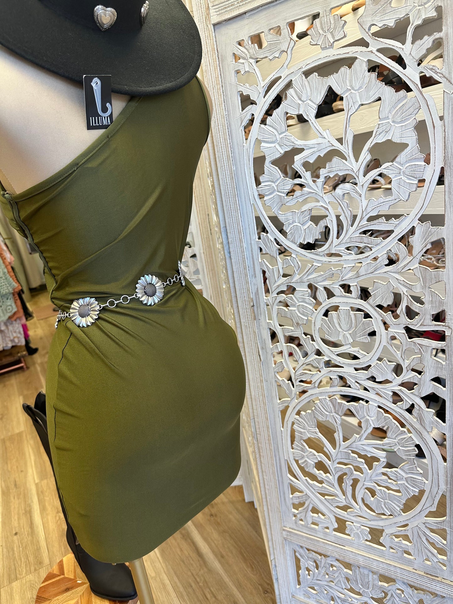 Cutout One Sleeve Olive Corset Dress