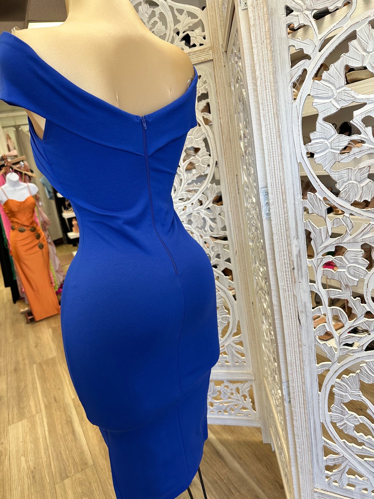 Royal Blue Twist Front Slit Dress