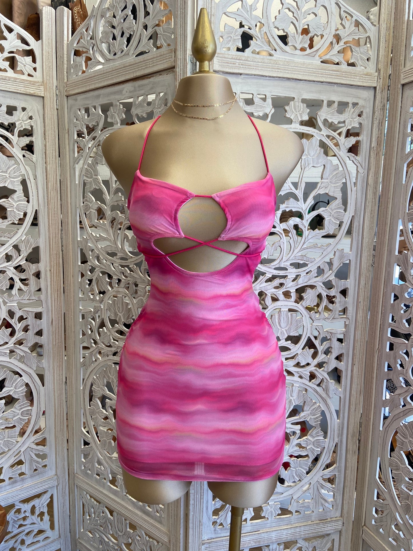 Tie Dye Hot Pink Cutout Mini Dress