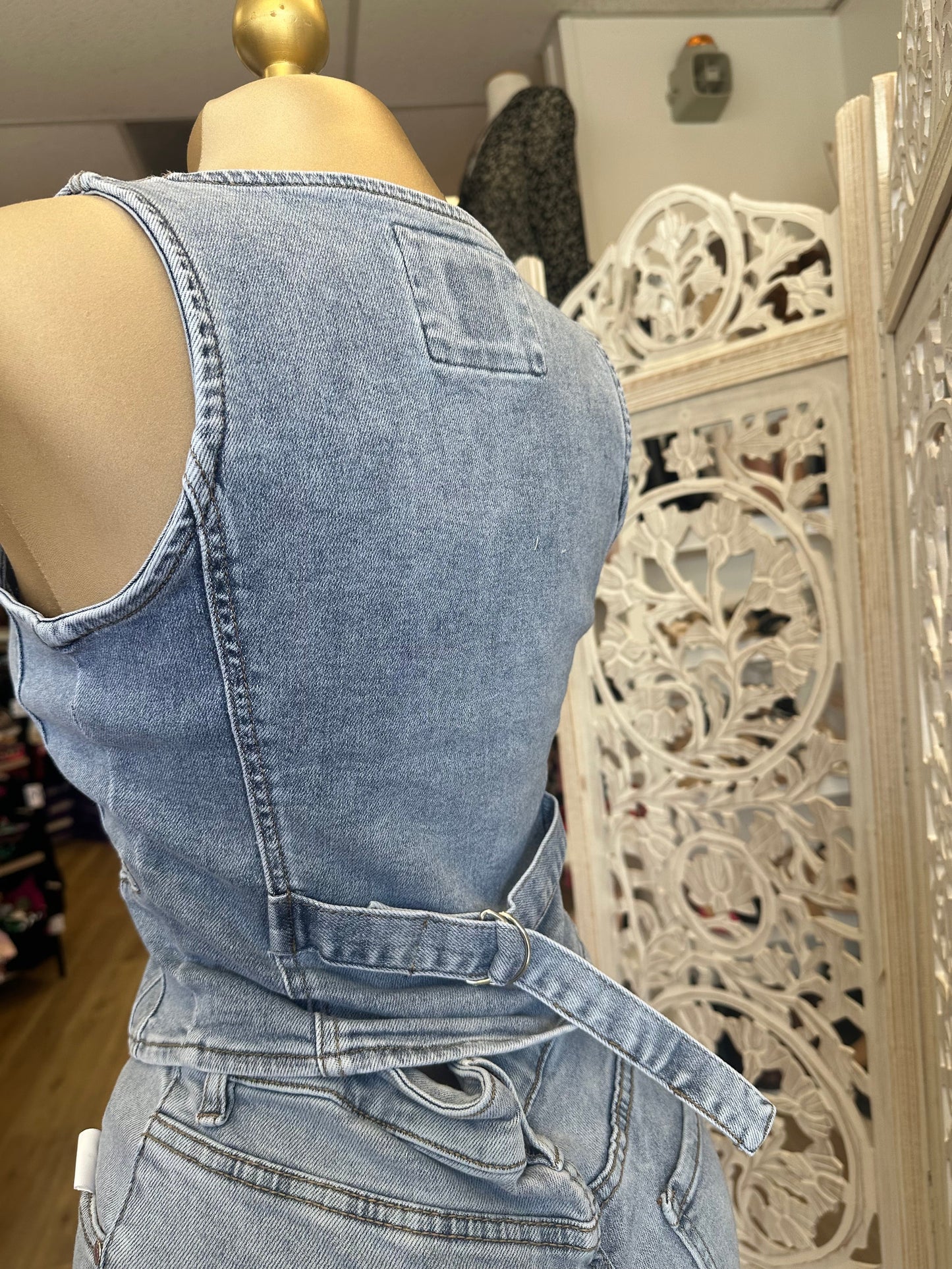 Denim Vest Button Top- Slightly  Stretchy