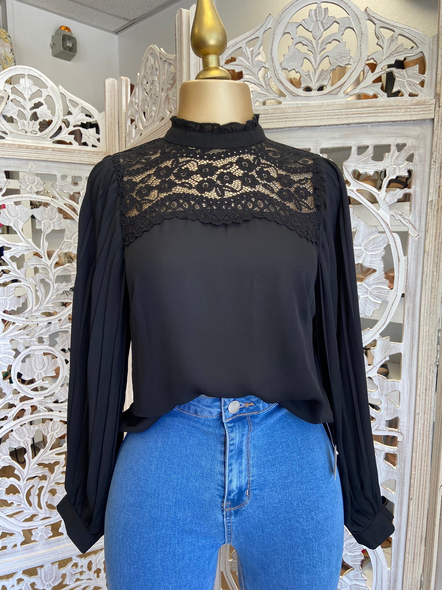 Black High Neck Lace Blouse