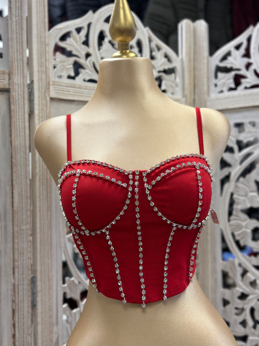 Red Bedazzled Crop Top