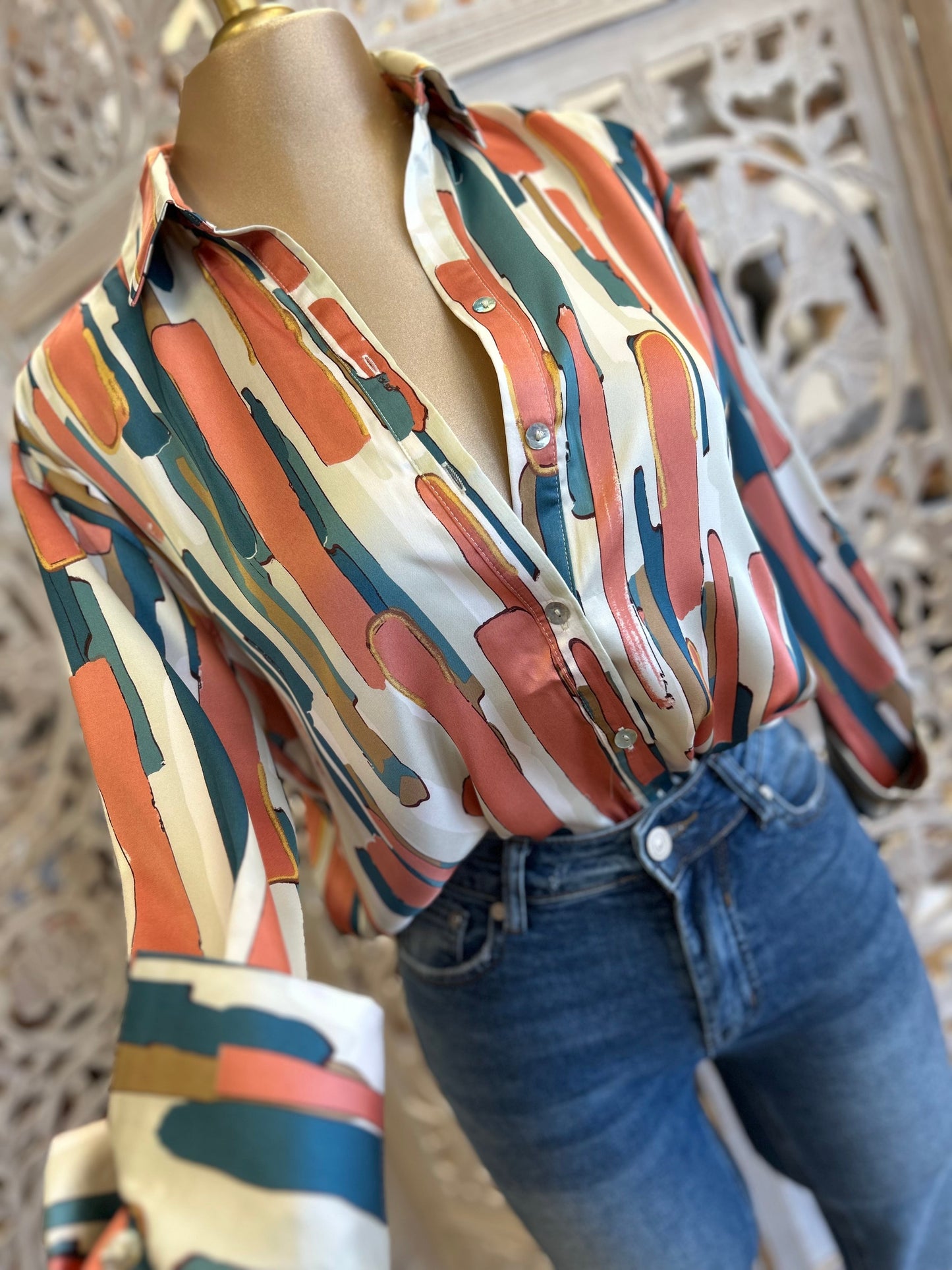 Multi Color Button Up Blouse