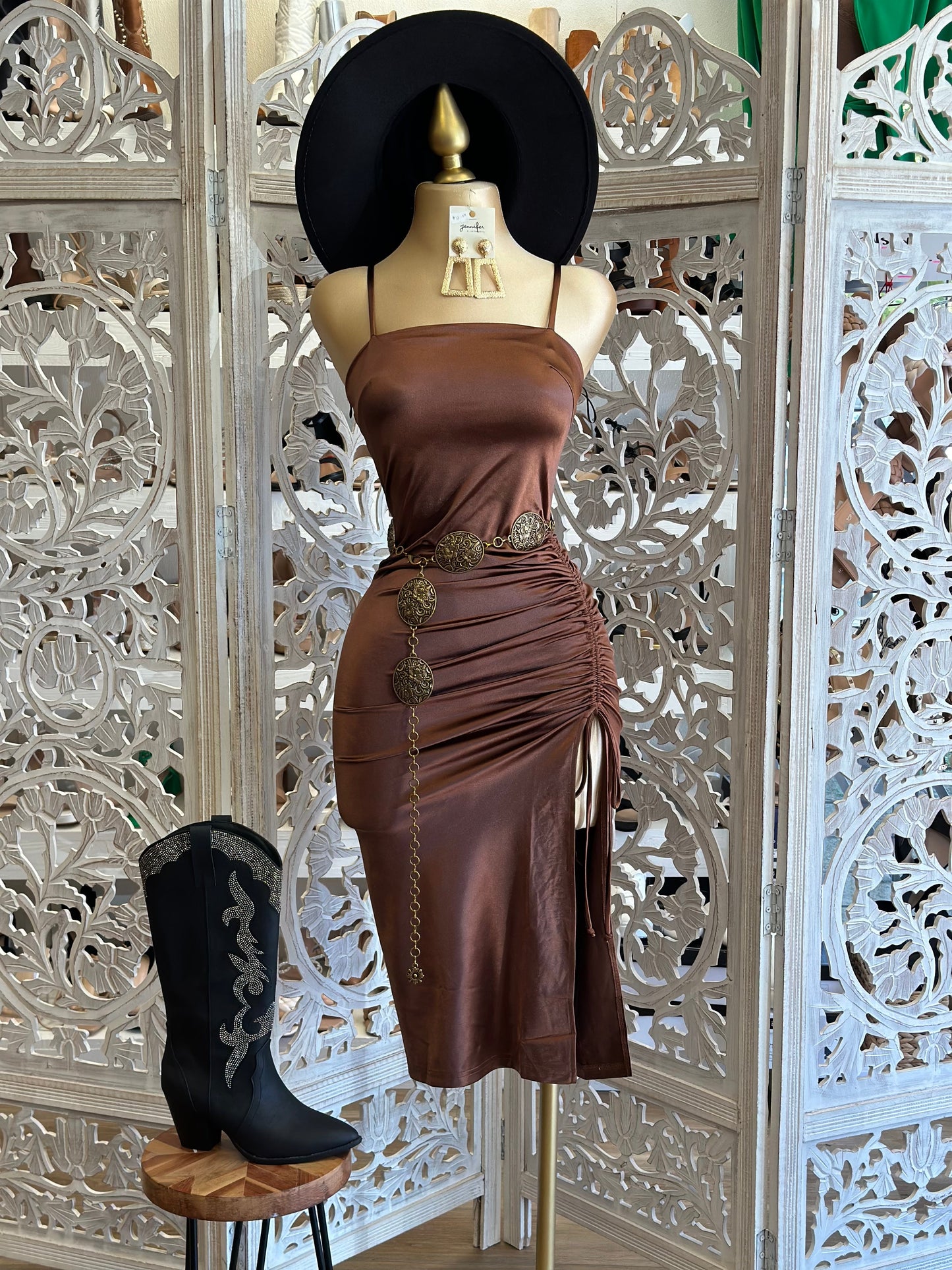 Espresso Ruched Midi Dress