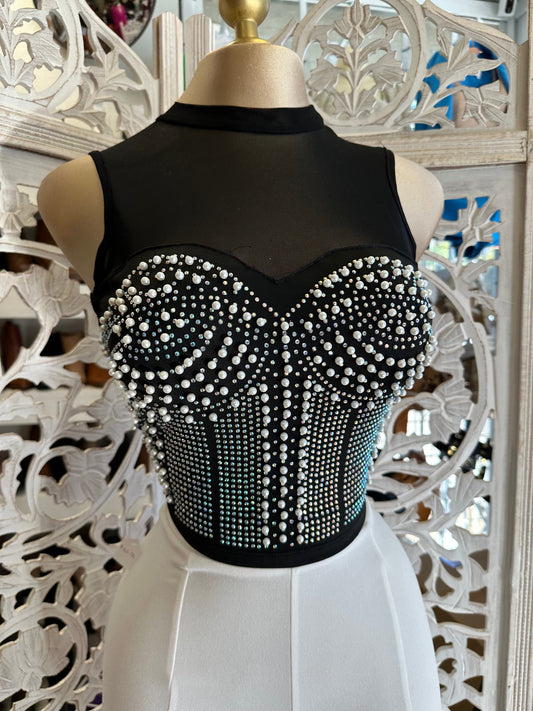 Corset Mesh Pearl Detail Top