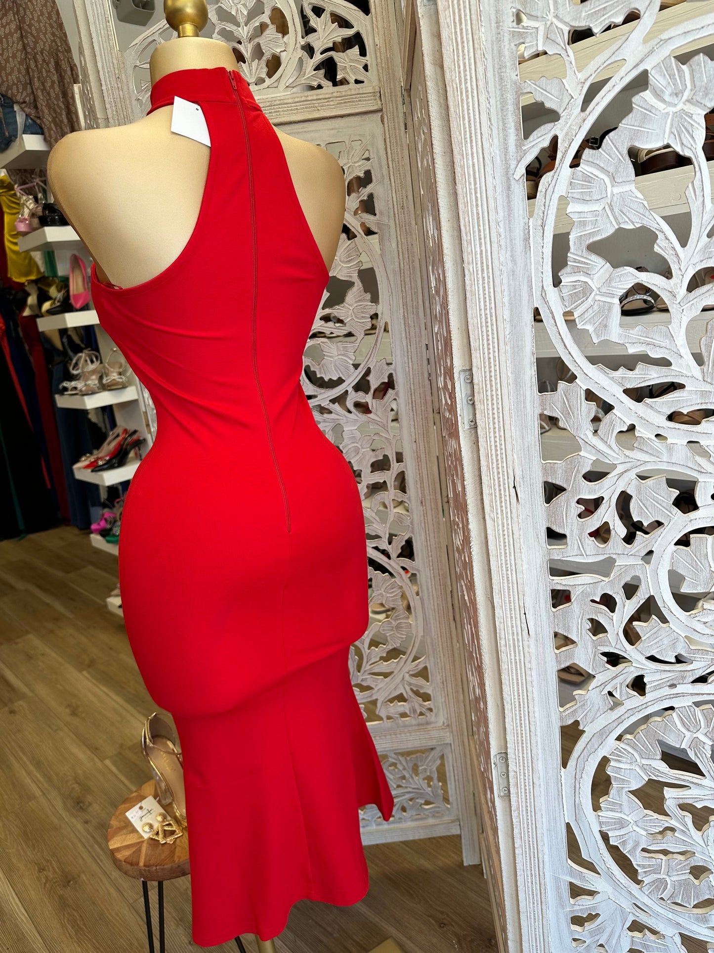 Midi Red Choker Dress