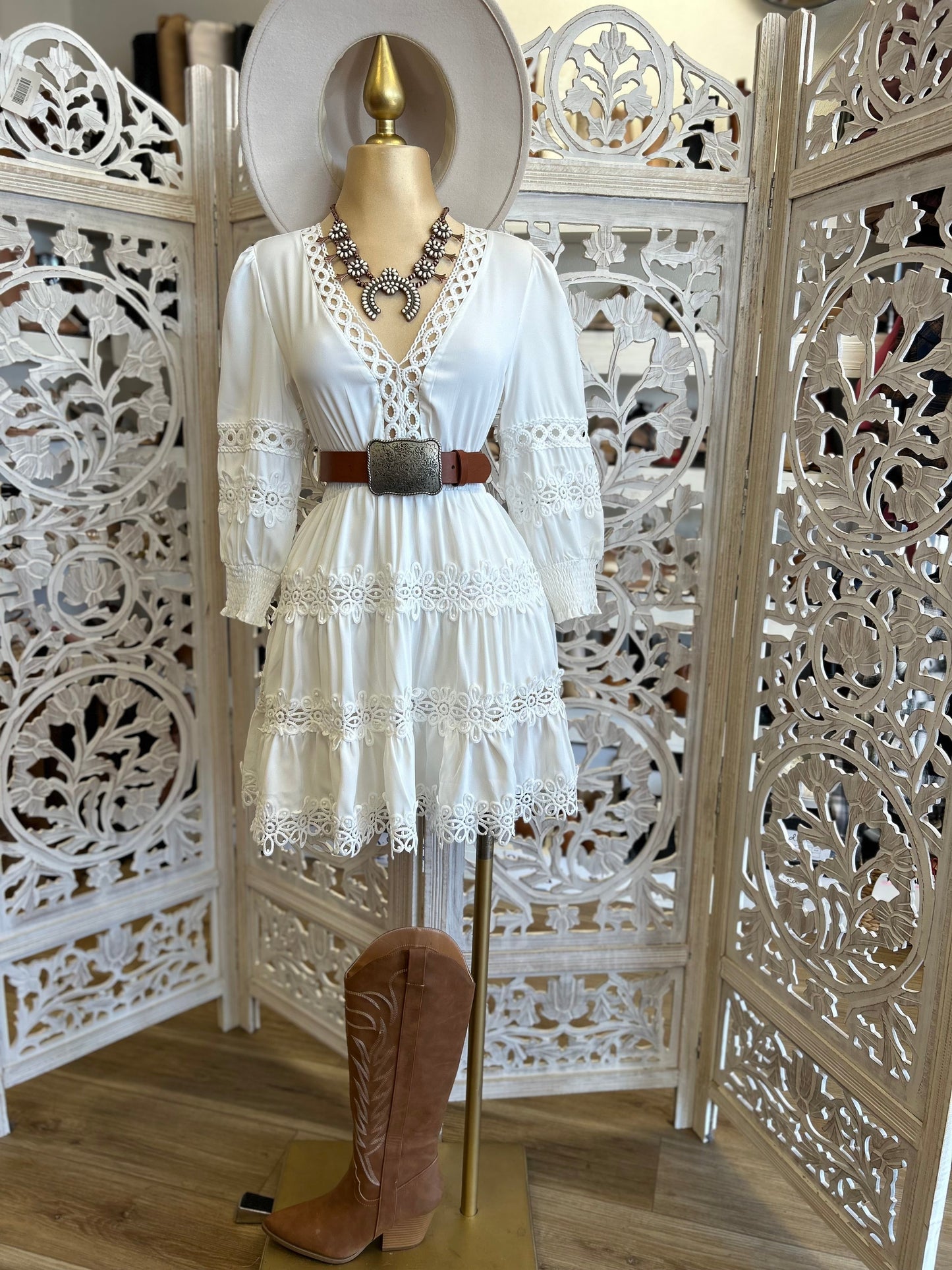 Crochet Trimmed White Dress- Stretchy