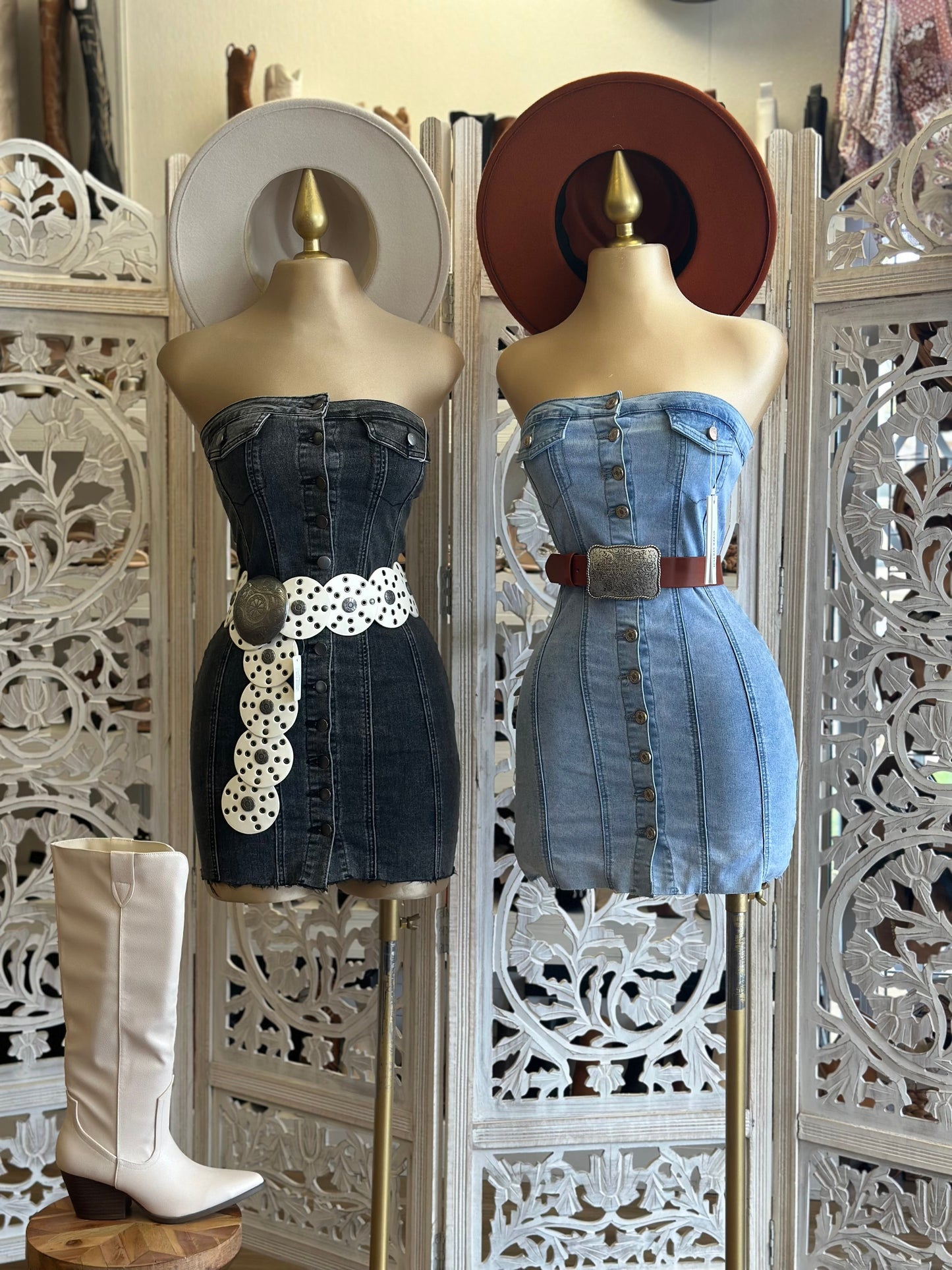 Strapless Denim Button Mini Dress- Stretchy