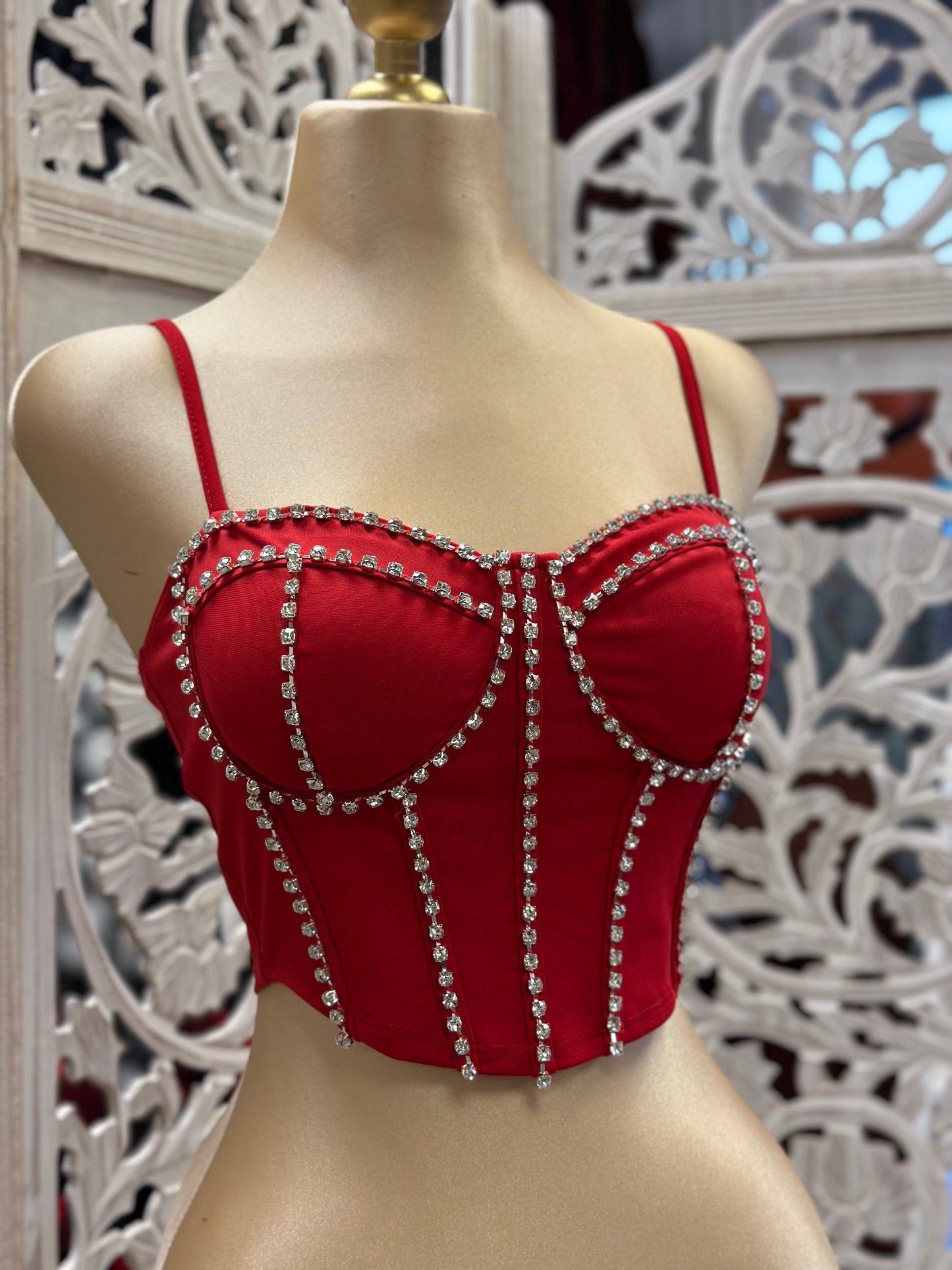 Red Bedazzled Crop Top