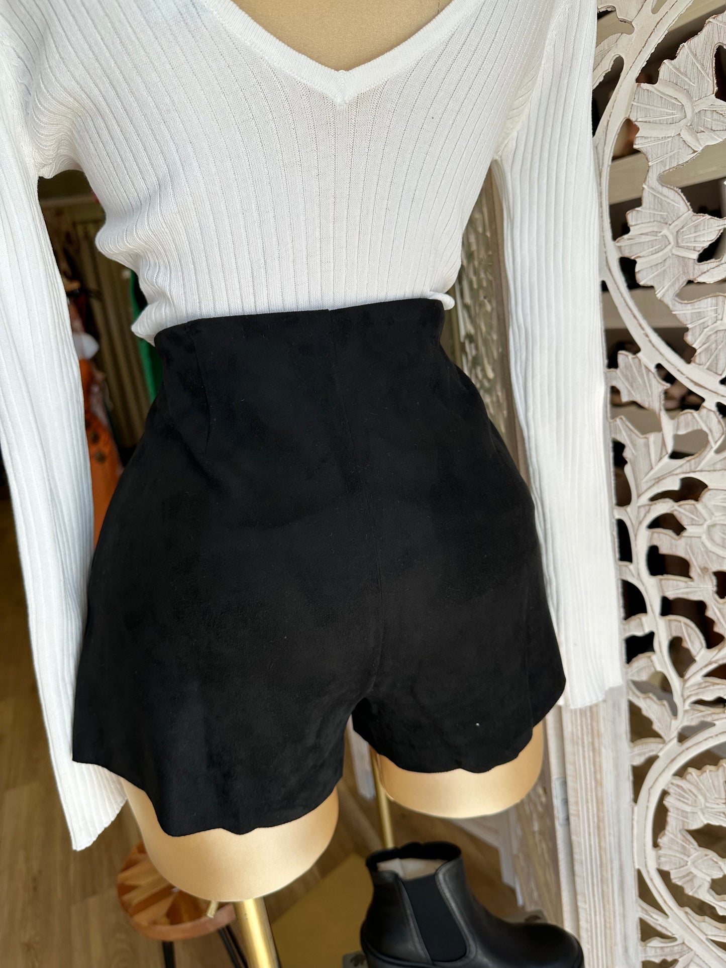 Black Suede Mini Skort