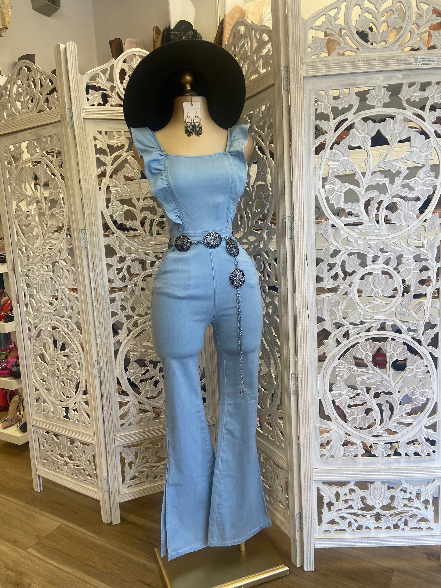 Ruffle Light Denim Jumpsuit