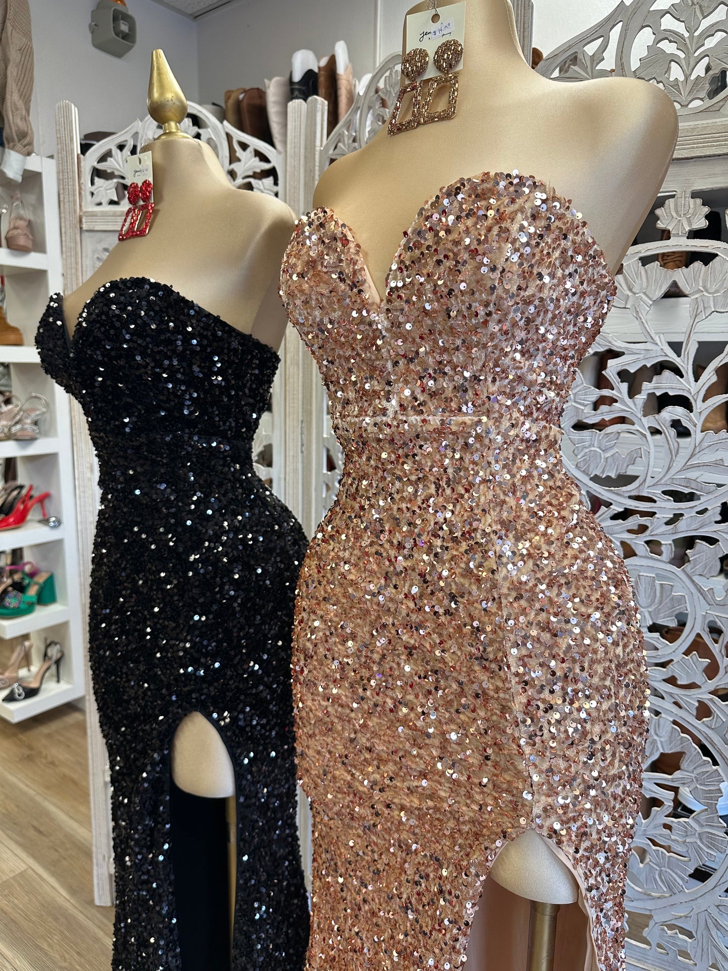 Sequin Strapless Gown