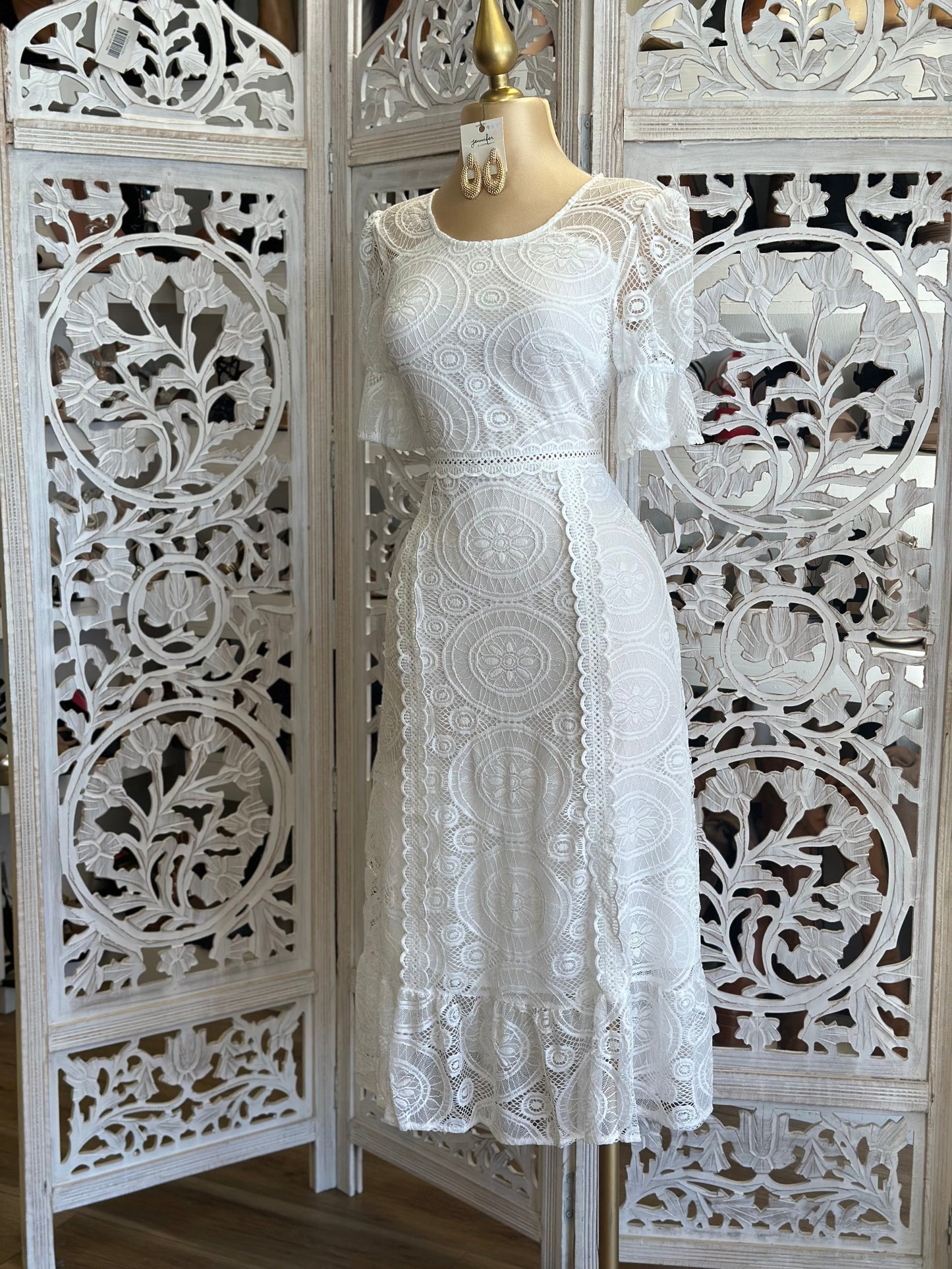 White Lace Midi Dress- Not Stretchy