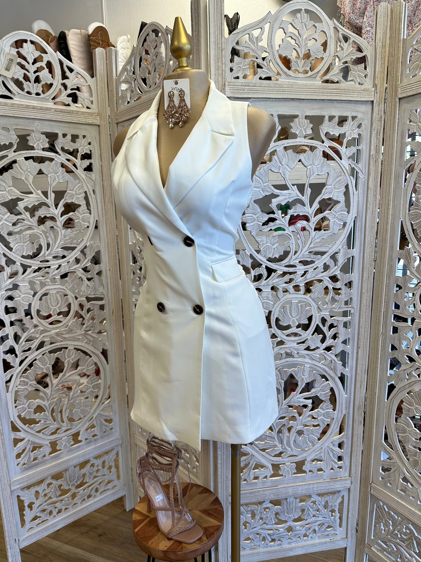 White Sleeveless Coat Dress