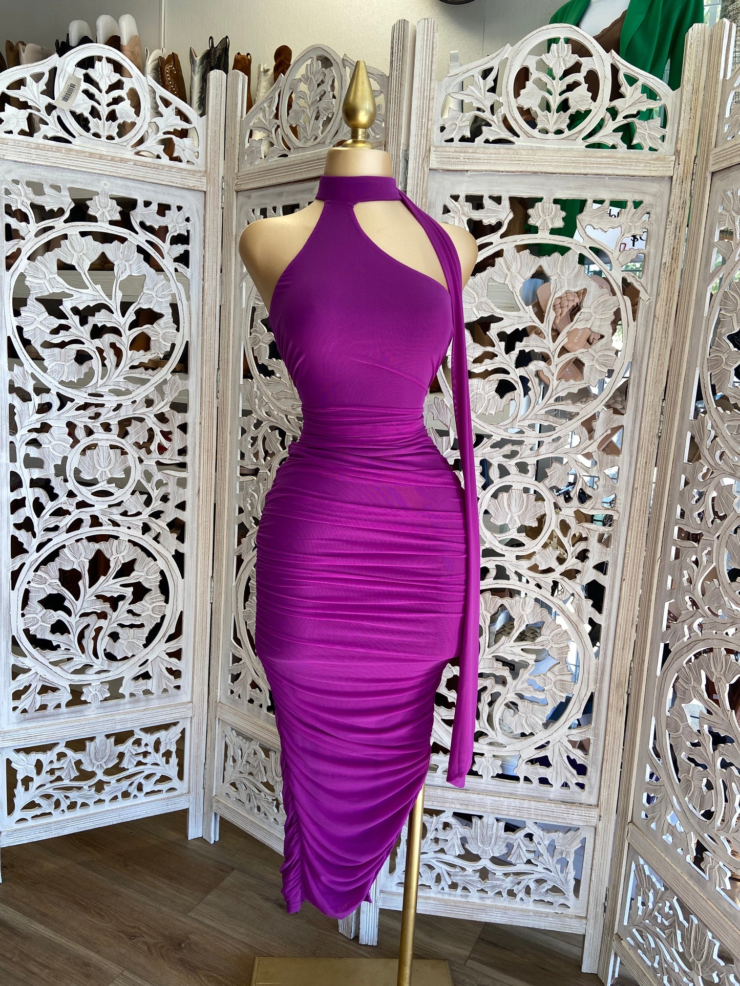 Halter Magenta Ruched Dress