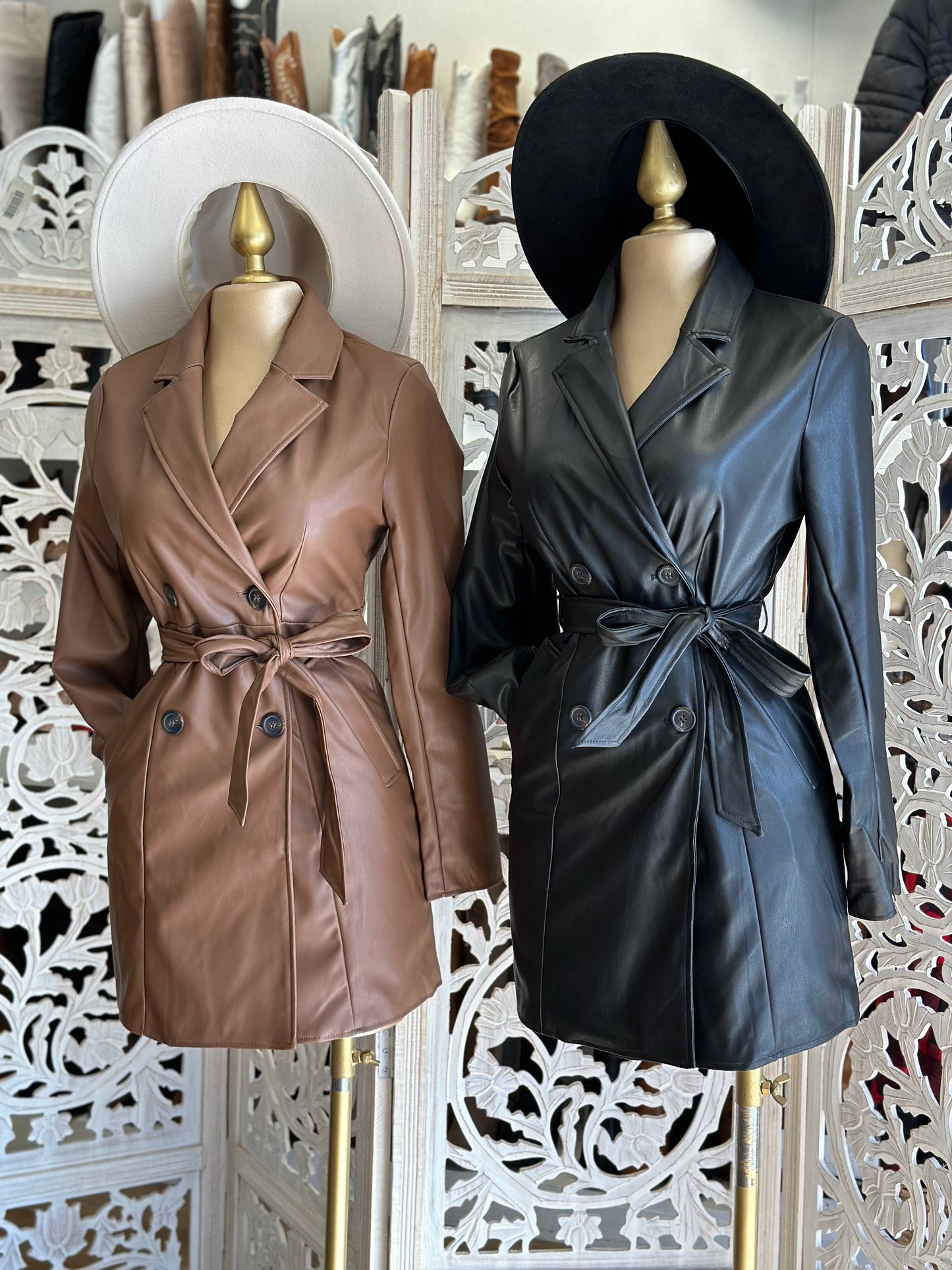 Faux Leather Trench Coath