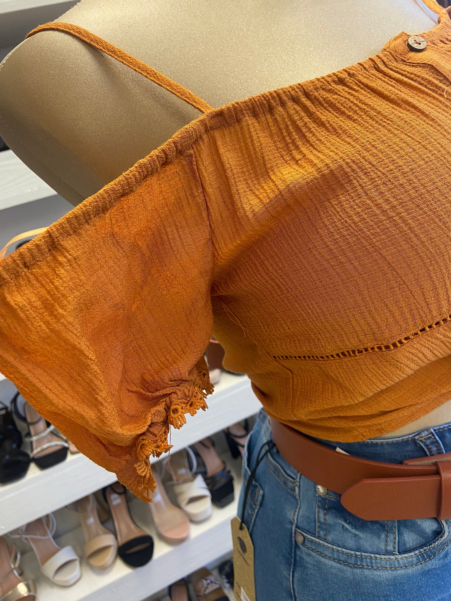 Orange Button Up Top