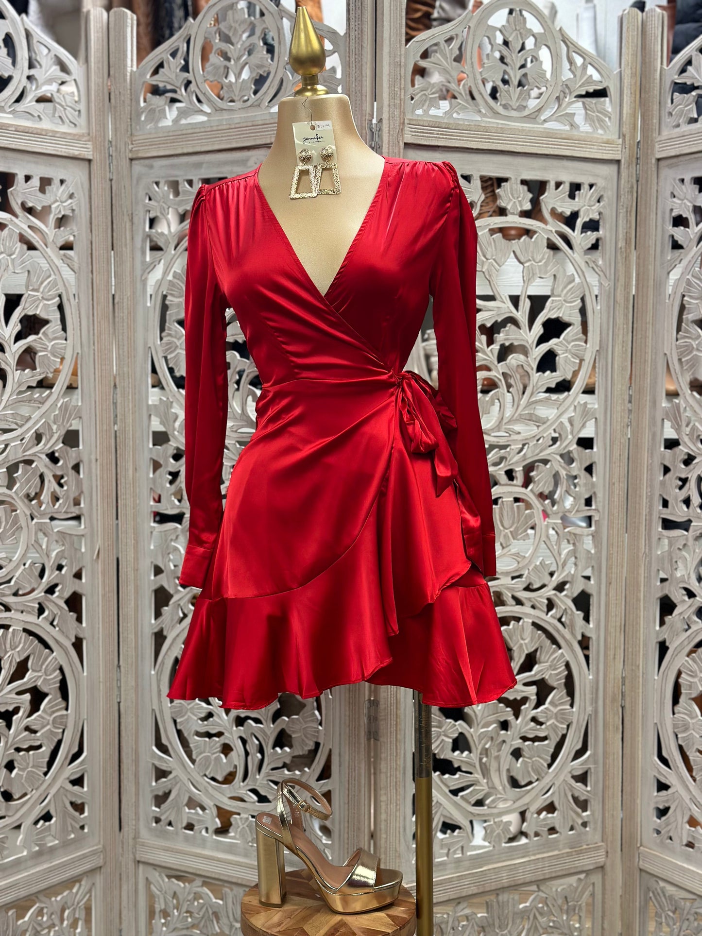 Silky Red Wrapped Dress