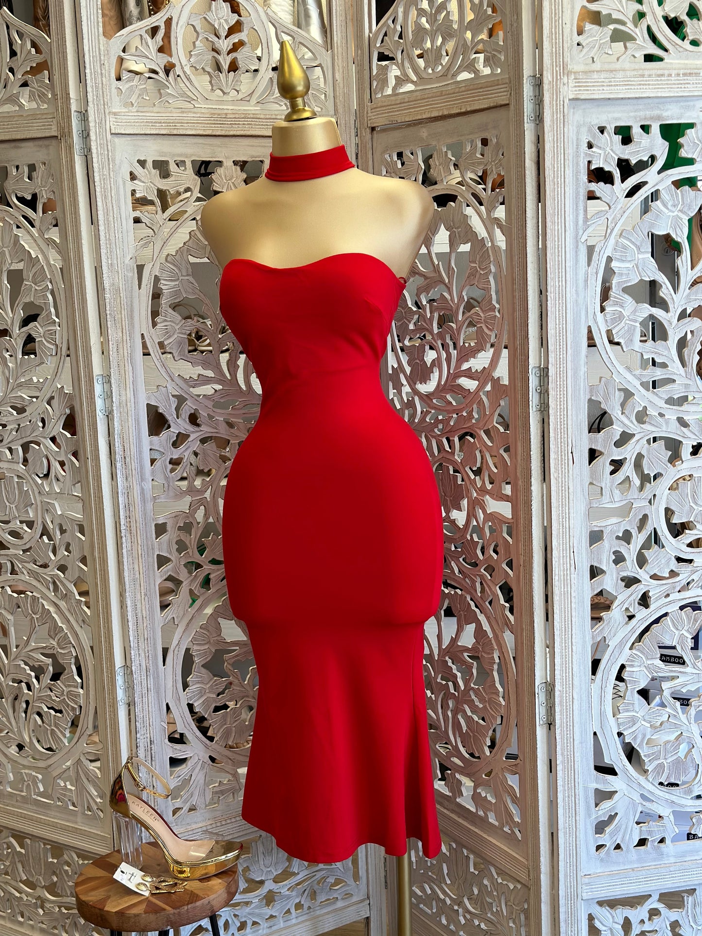 Midi Red Choker Dress