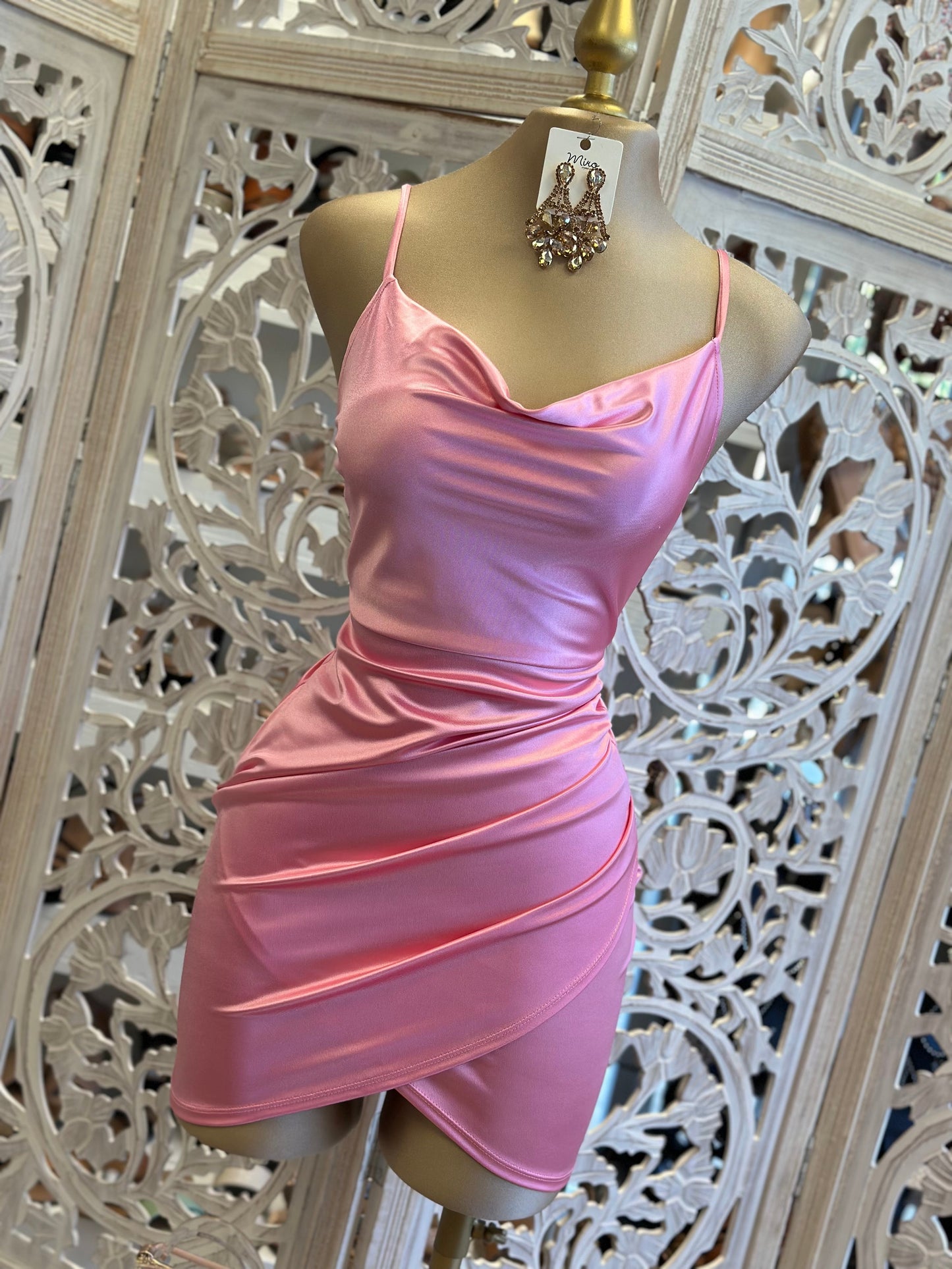 Draped Satin Pink Mini Dress