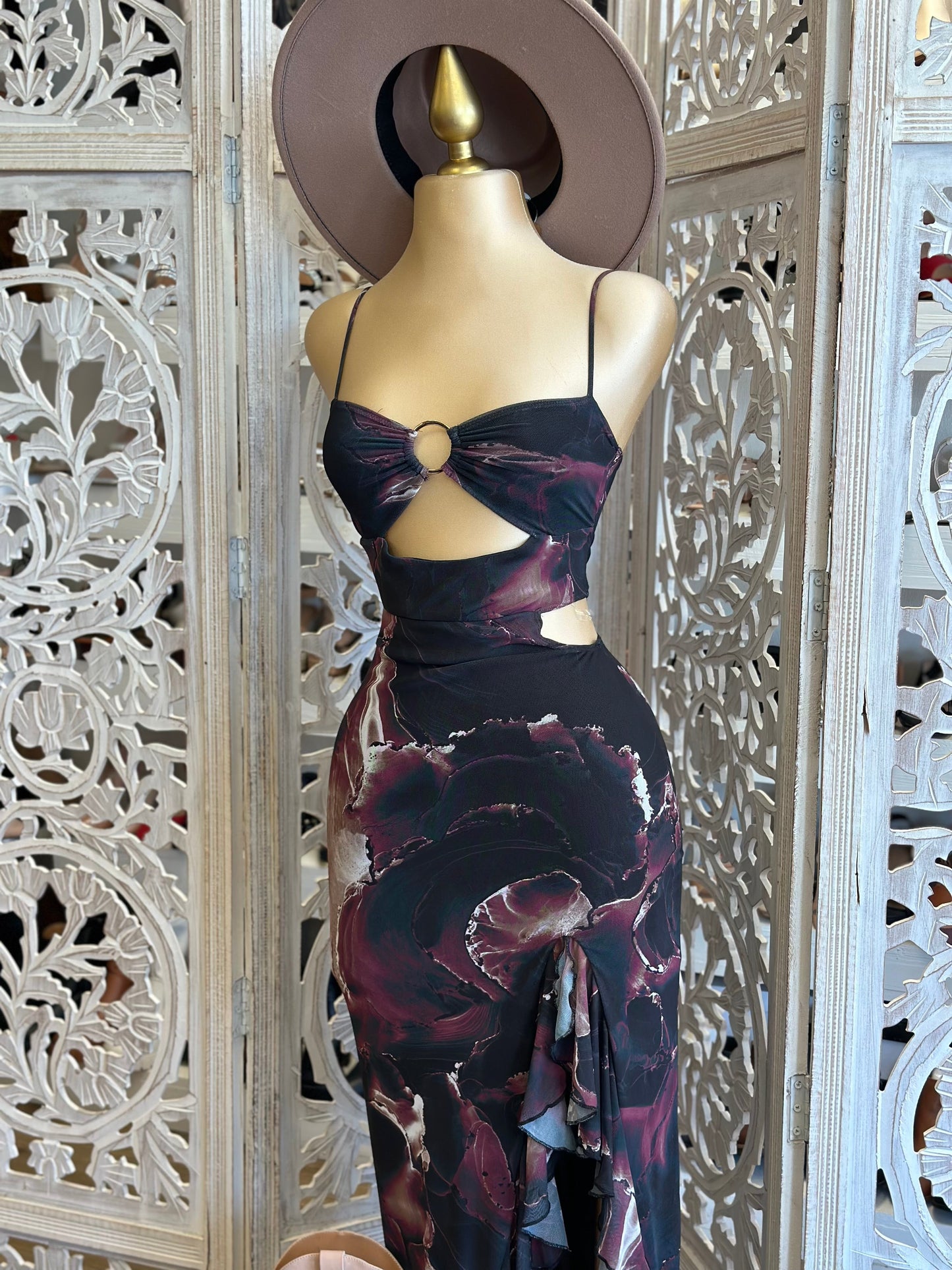 Cutout Black Marble Dress- Stretchy