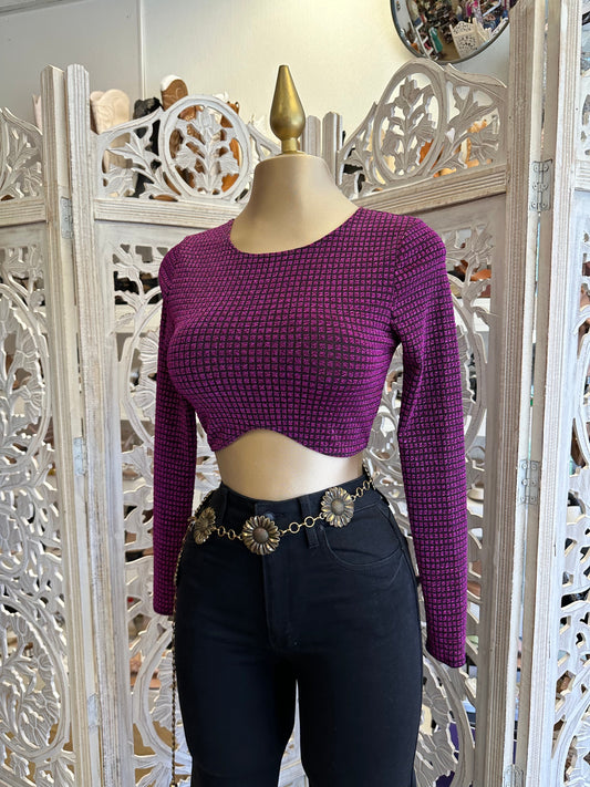 Purple Rhinestone Long Sleeve Crop