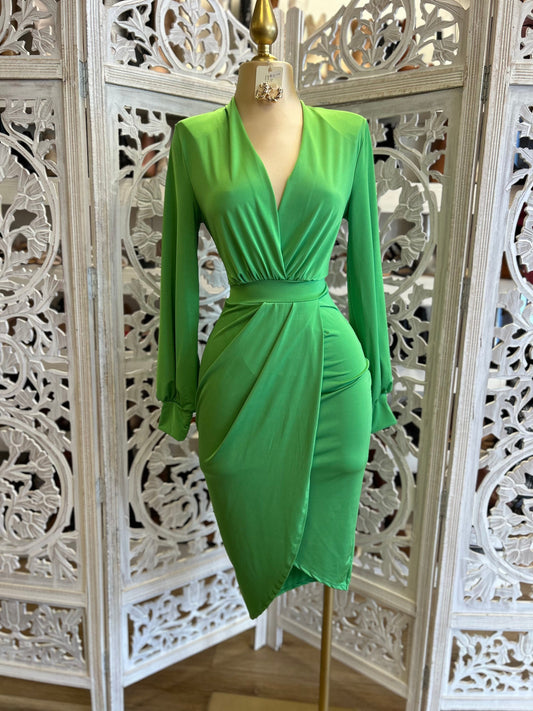 Green Draped Midi Dress- Very Stretchy