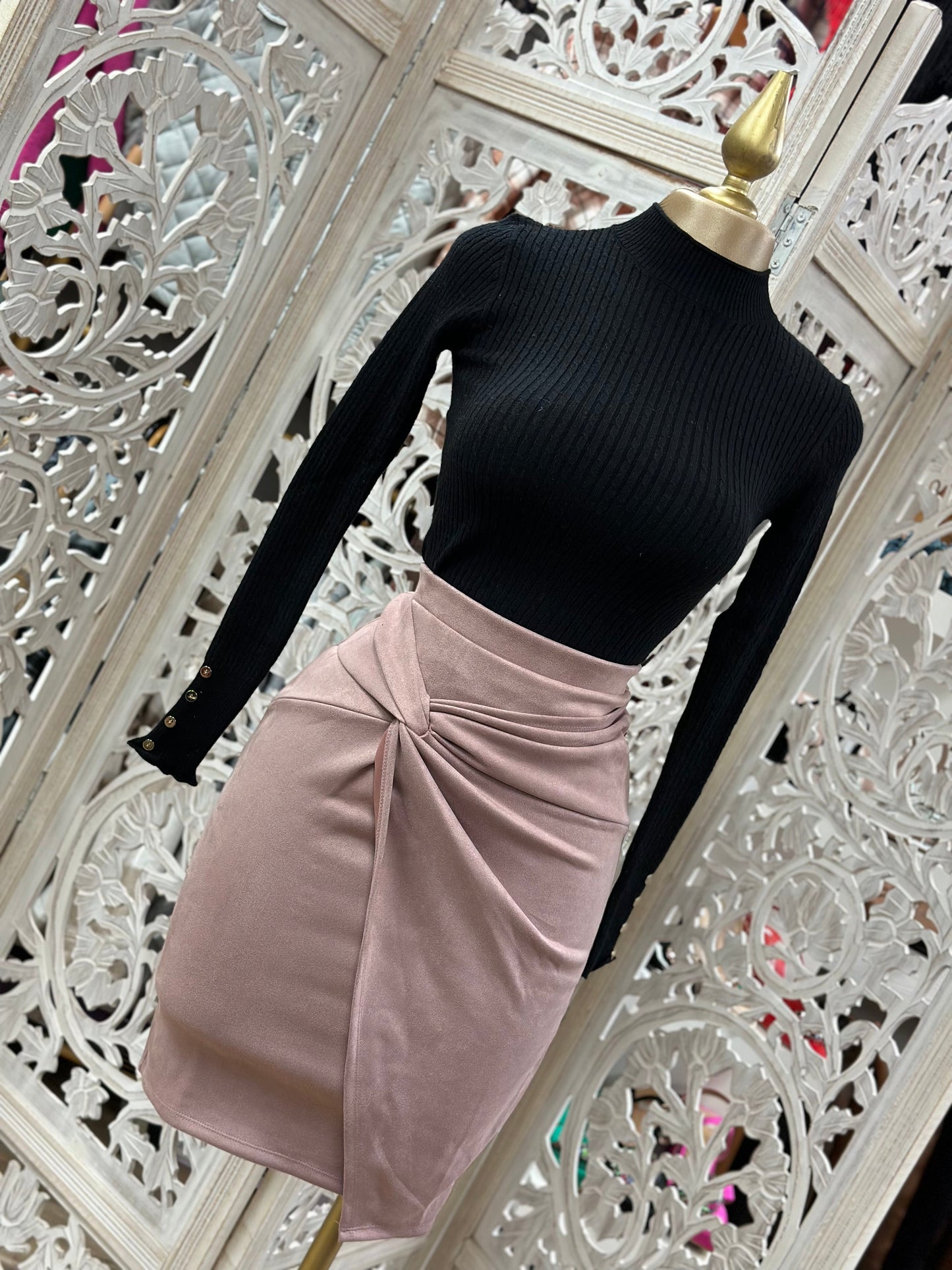 Mauve Suede Knotted Skirt