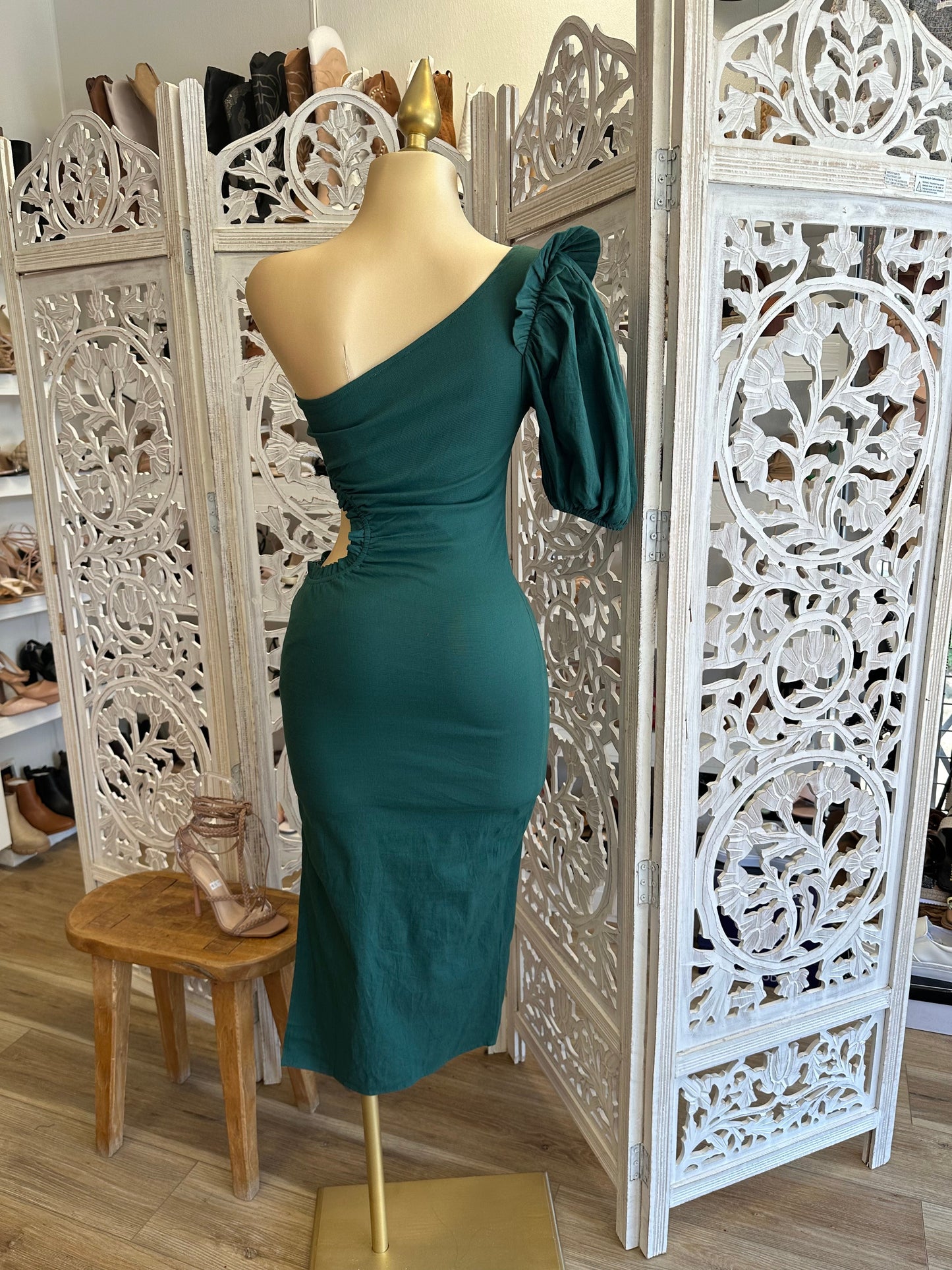 Green Cutout Ruffle Dress