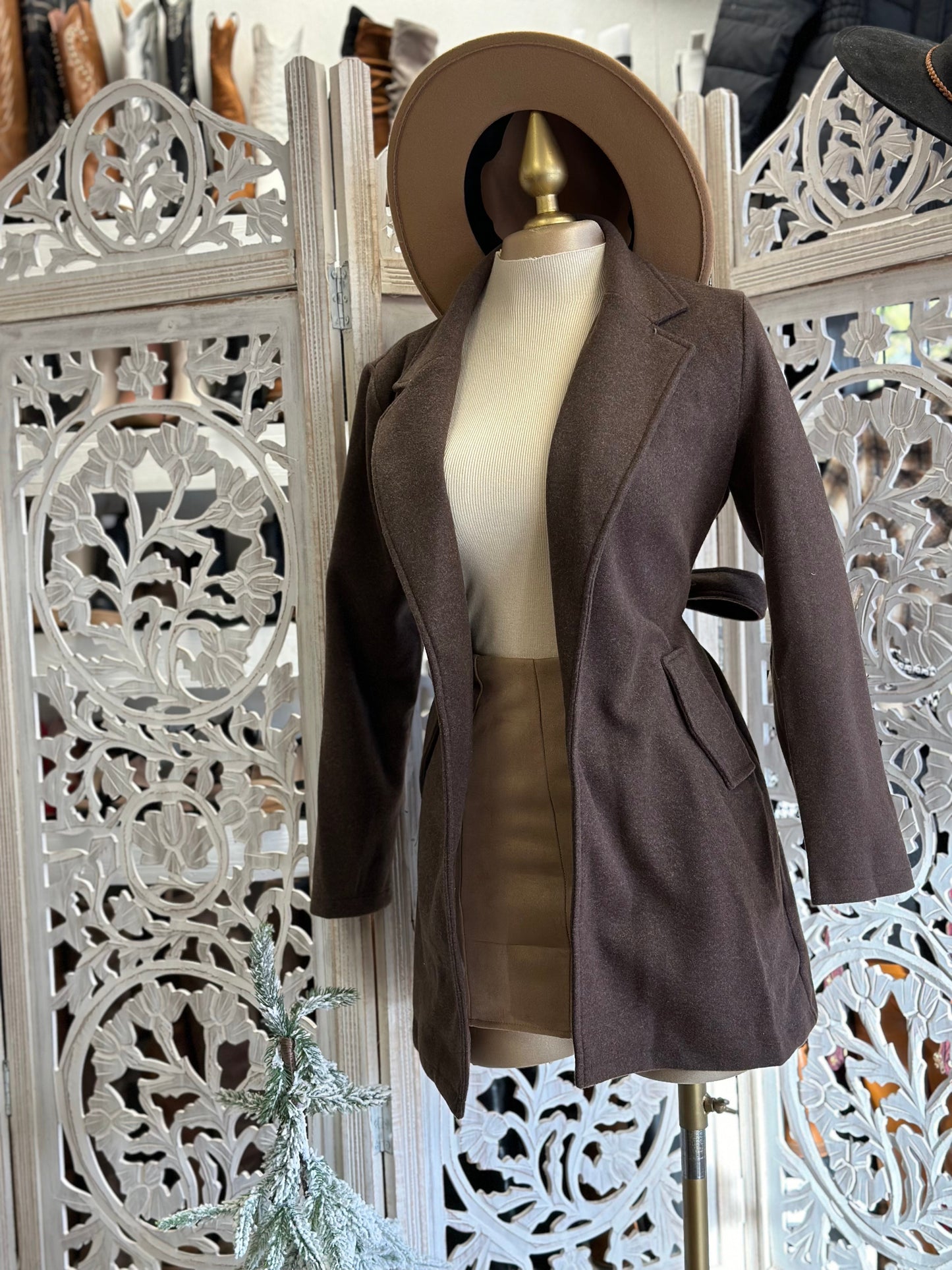 Dark Brown Tie Back Coat