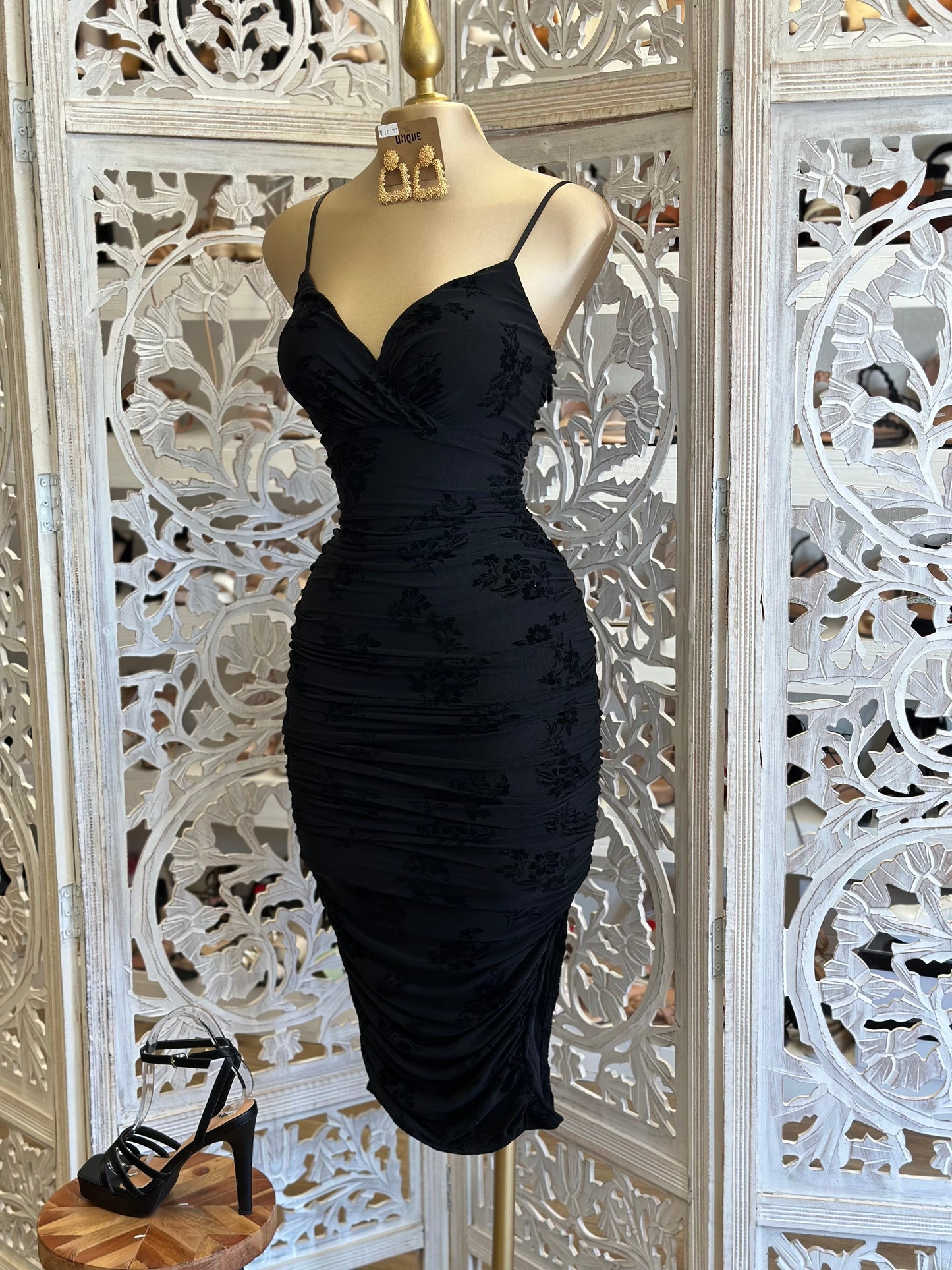 Black Velvet Flower Dress