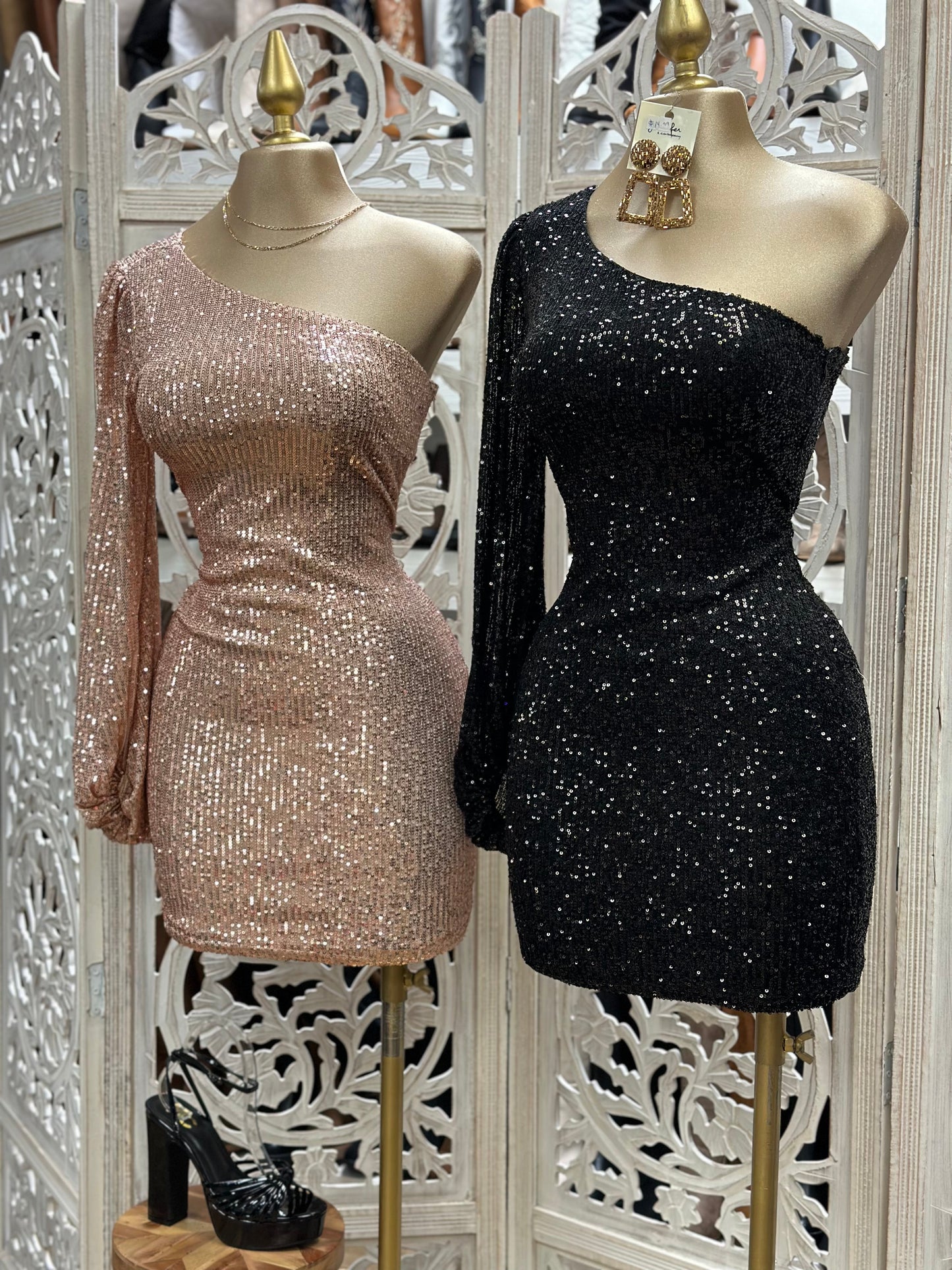 One Sleeve Sequin Mini Dress