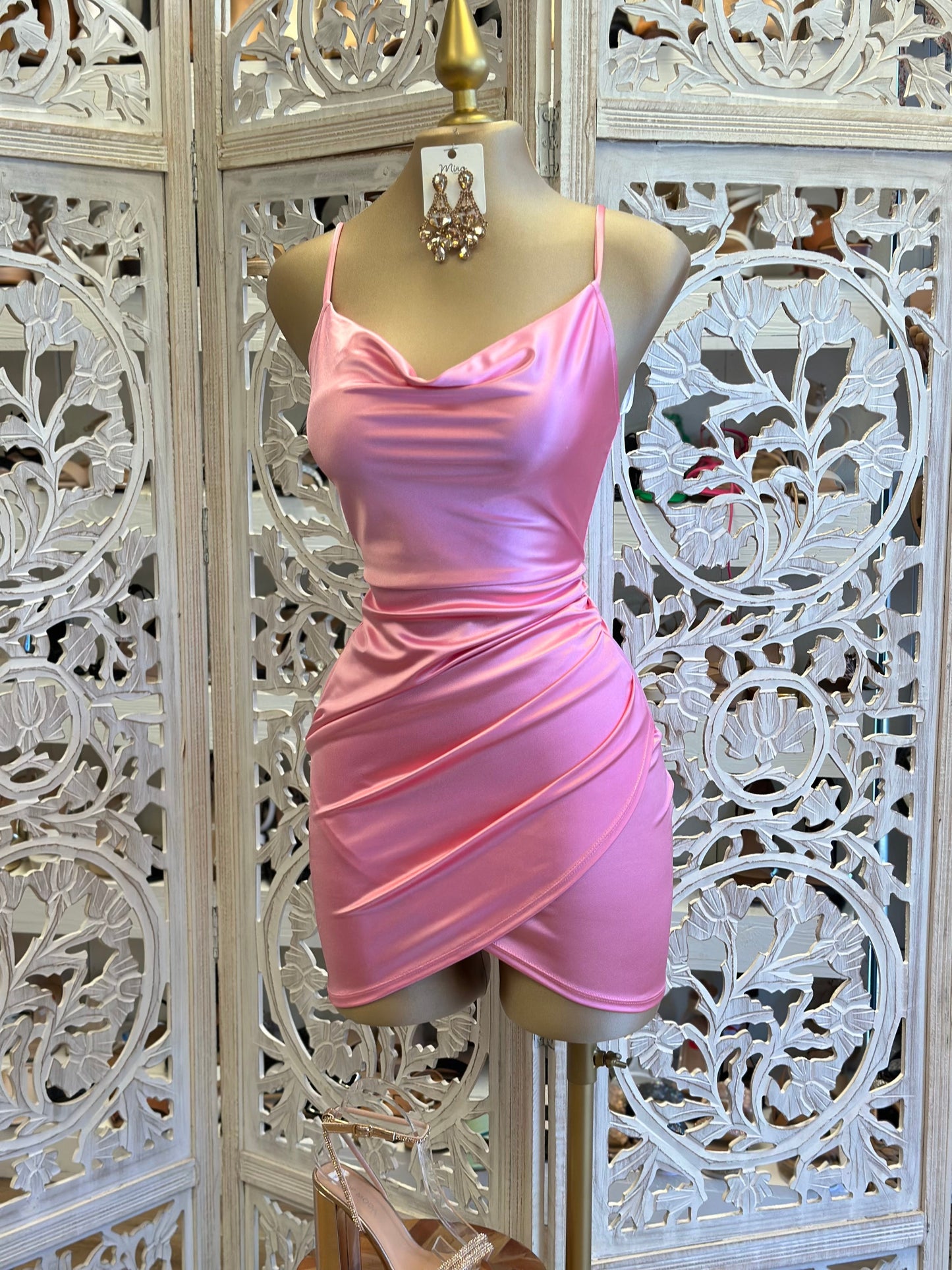 Draped Satin Pink Mini Dress