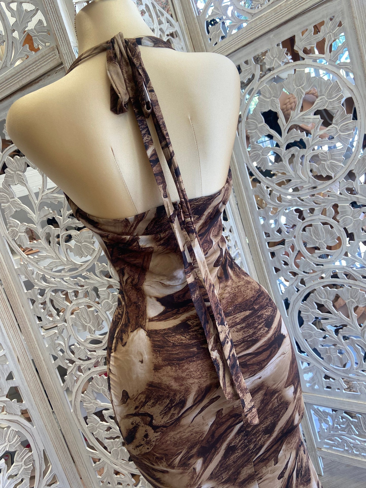 Tie Dye Cowl Neck Brown Dress