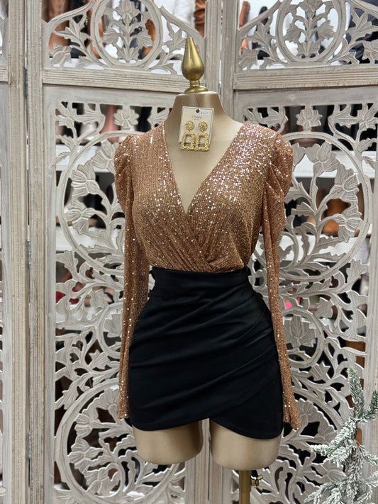 Wrapped Sequin Rose Gold Bodysuit