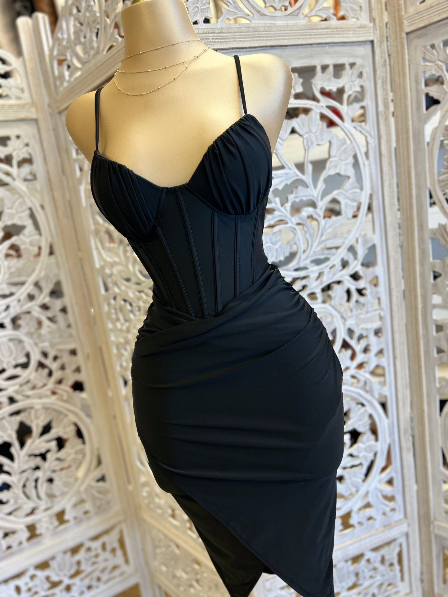 Black Corset Draped Dress- Super Stretchy