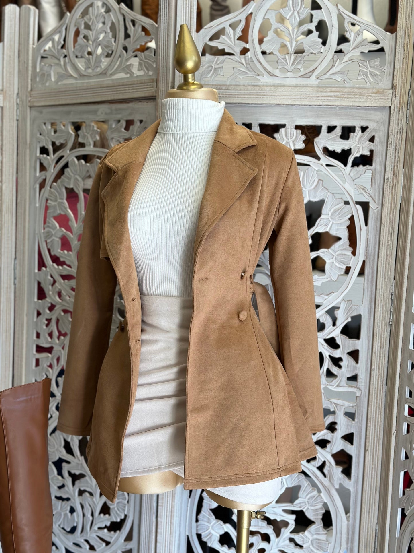 Suede Brown Button Coat