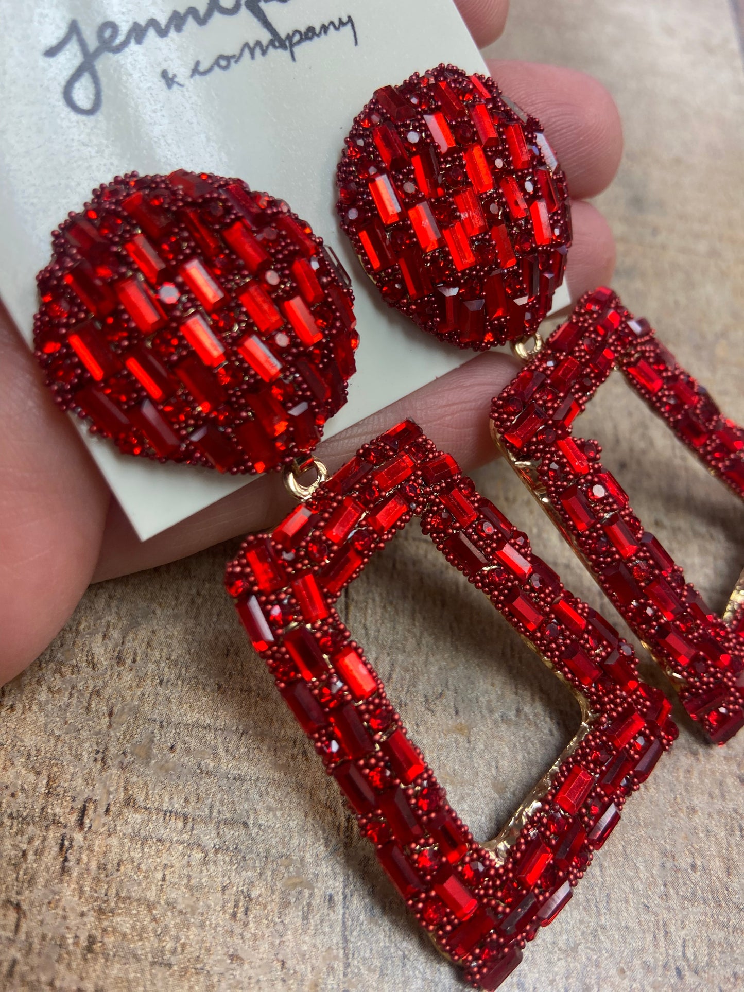 Cherry Red Rectangle Earrings