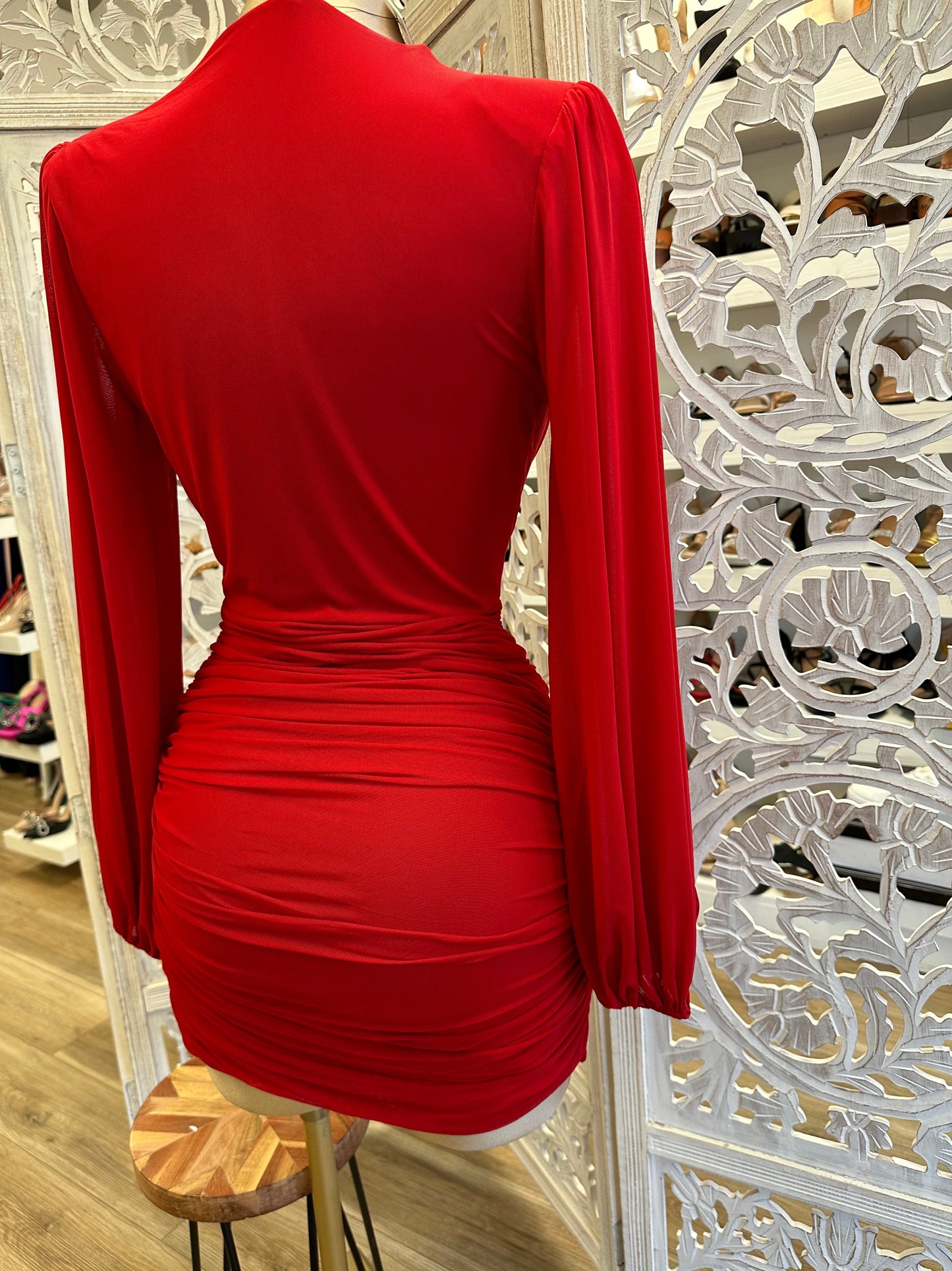 Cherry Red Deep V Mini Wrapped Dress