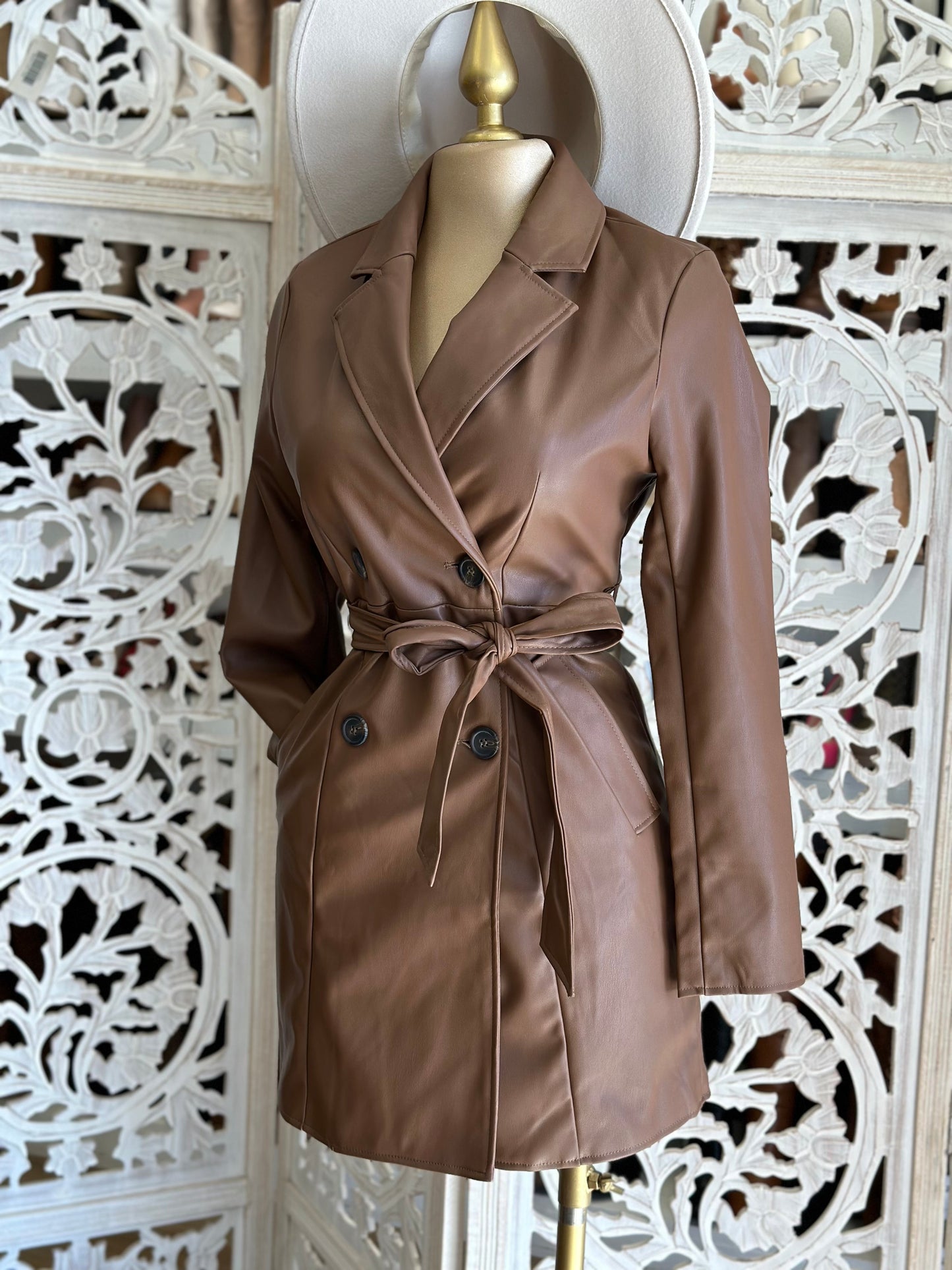 Faux Leather Trench Coath