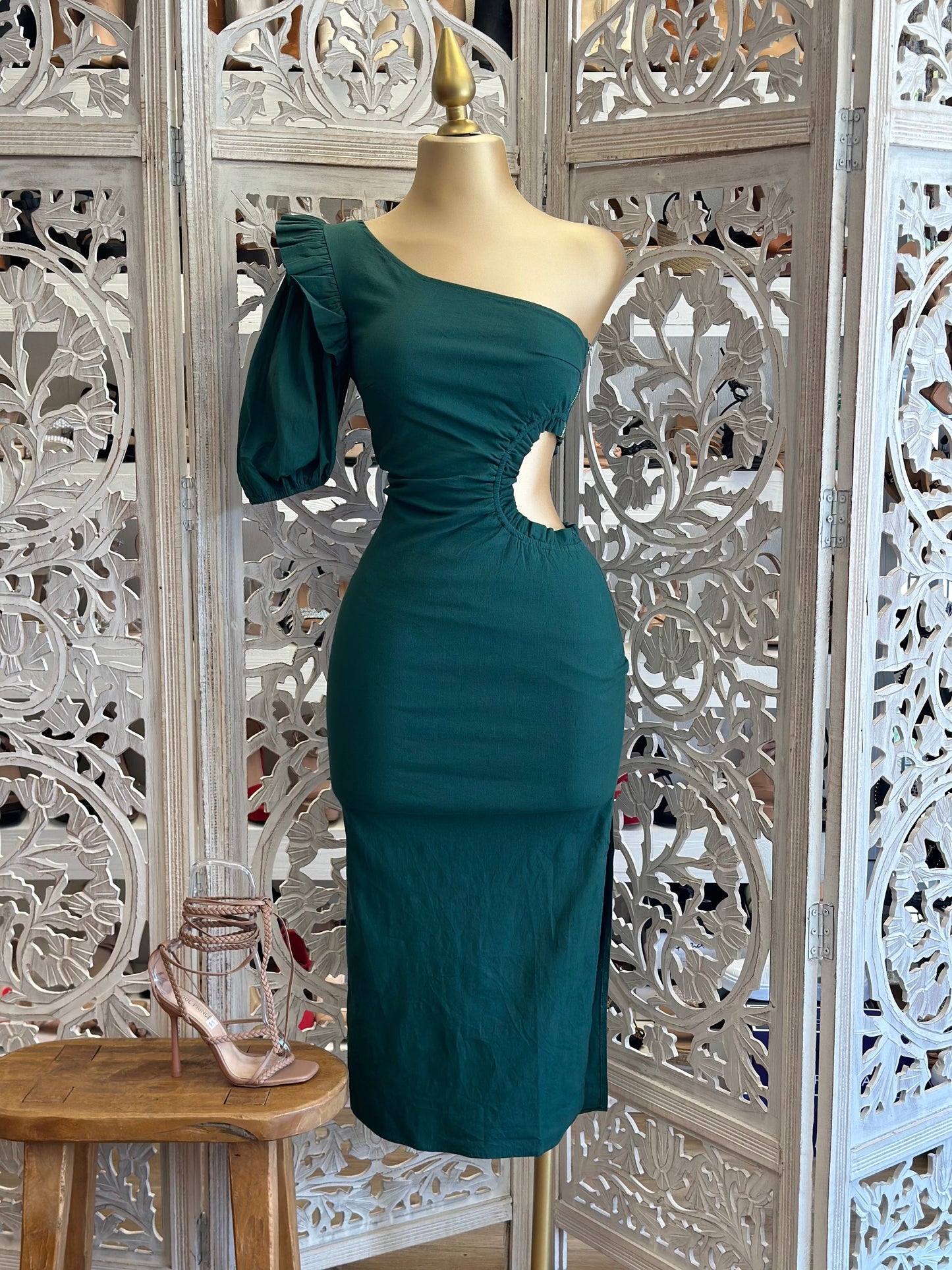 Green Cutout Ruffle Dress