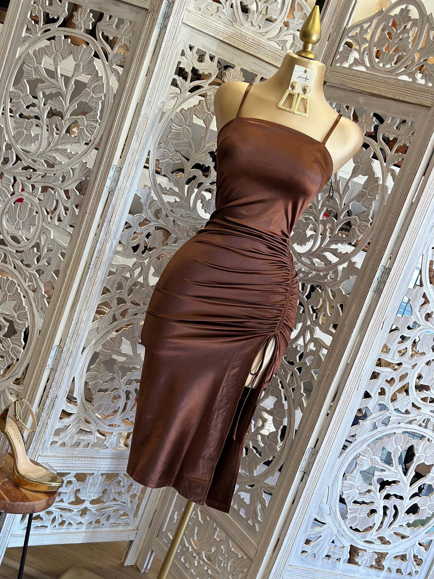 Espresso Ruched Midi Dress